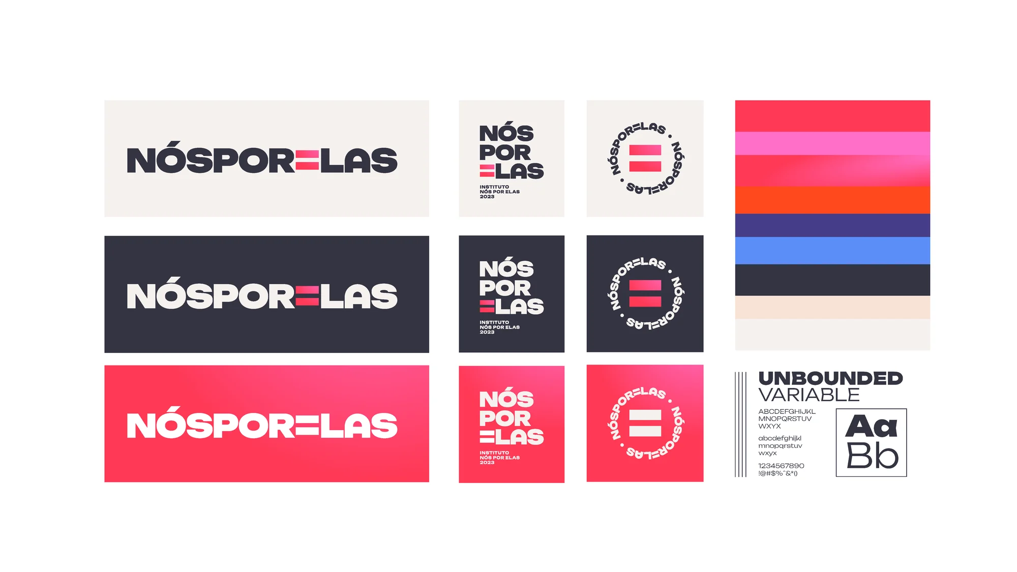 Sistema de identidade do Instituto Nós por Elas com logotipos, selos e cores
